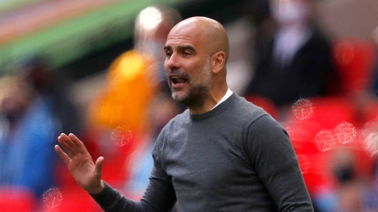 Pep, cl nihai seçimini kullanarak 'soğumaya' yemin ediyor 3 manchester city's head coach pep guardiola gestures during the english league cup final soccer match between manchester city and tottenham hotspur at wembley stadium in london, sunday, april 25, 2021.