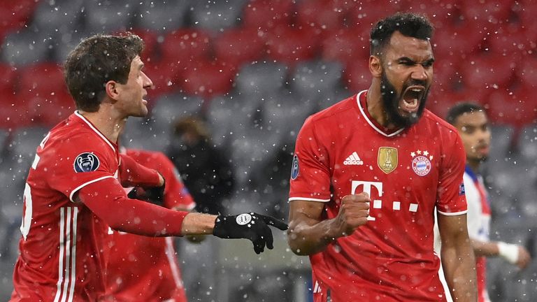 Mbappe double, bayern'de psg uç gerilimine yardımcı oluyor 3 eric maxim choupo-moting celebrates scoring for bayern munich against psg