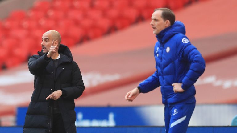 <p>chelsea'nin dayanışması 'joys tuchel 4 pep guardiola issues instructions from the touchline at wembley